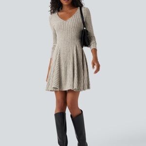 Warm Grey Floral Velvet Dress